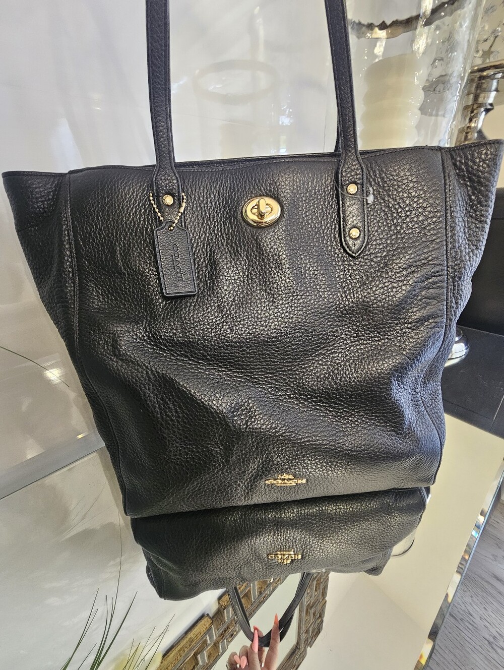 Coach Town Bag  Black Pebbled Leather Tote Bag